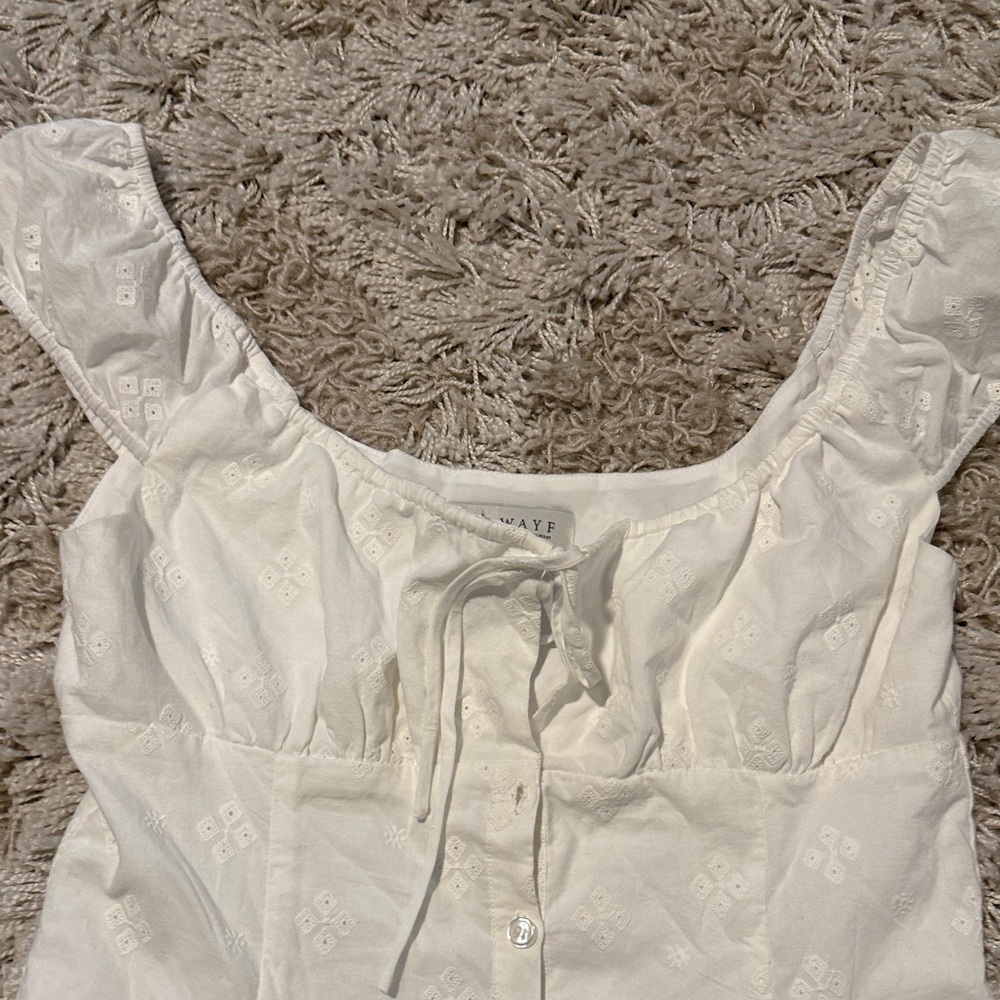 Wayf Ivory White Eyelet Embroidered Cap Sleeve Mini Dress M - Picture 3 of 6